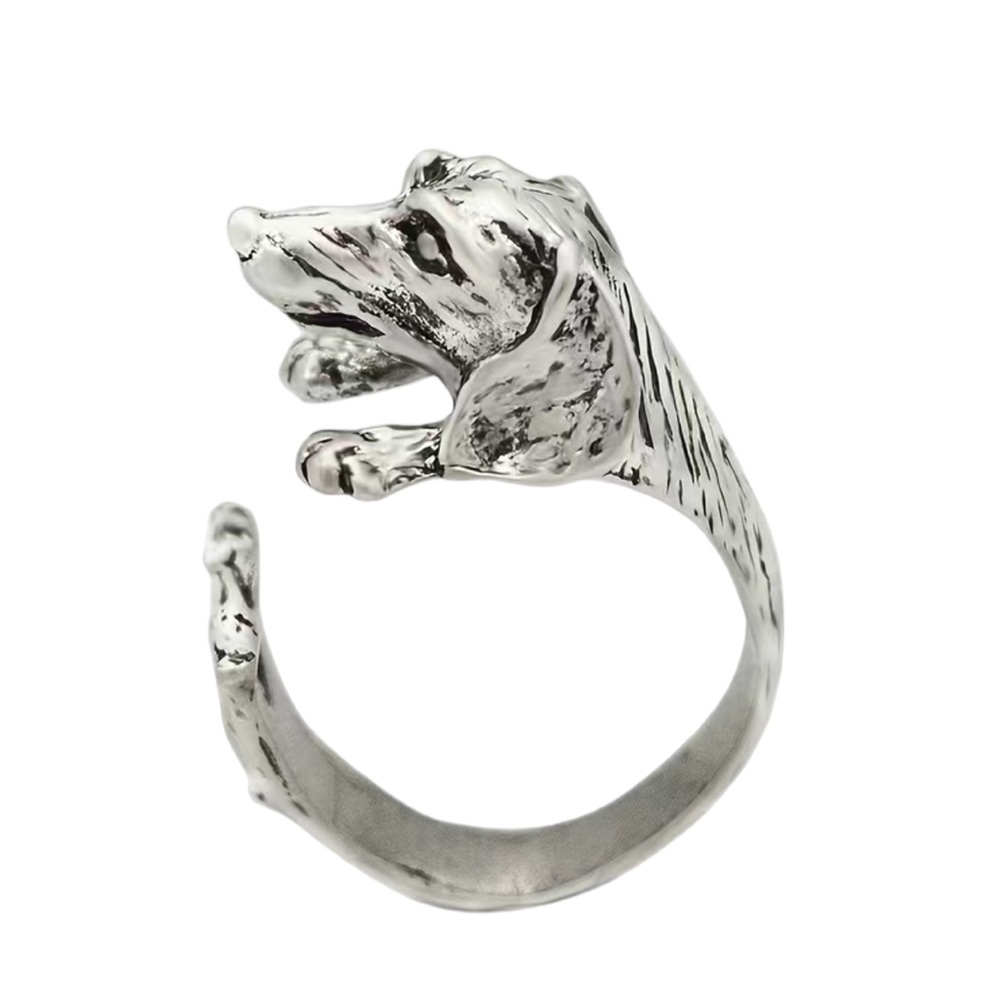 Antique Silver Dachshund Wrap Style Unisex Ring - Picture 4 of 8